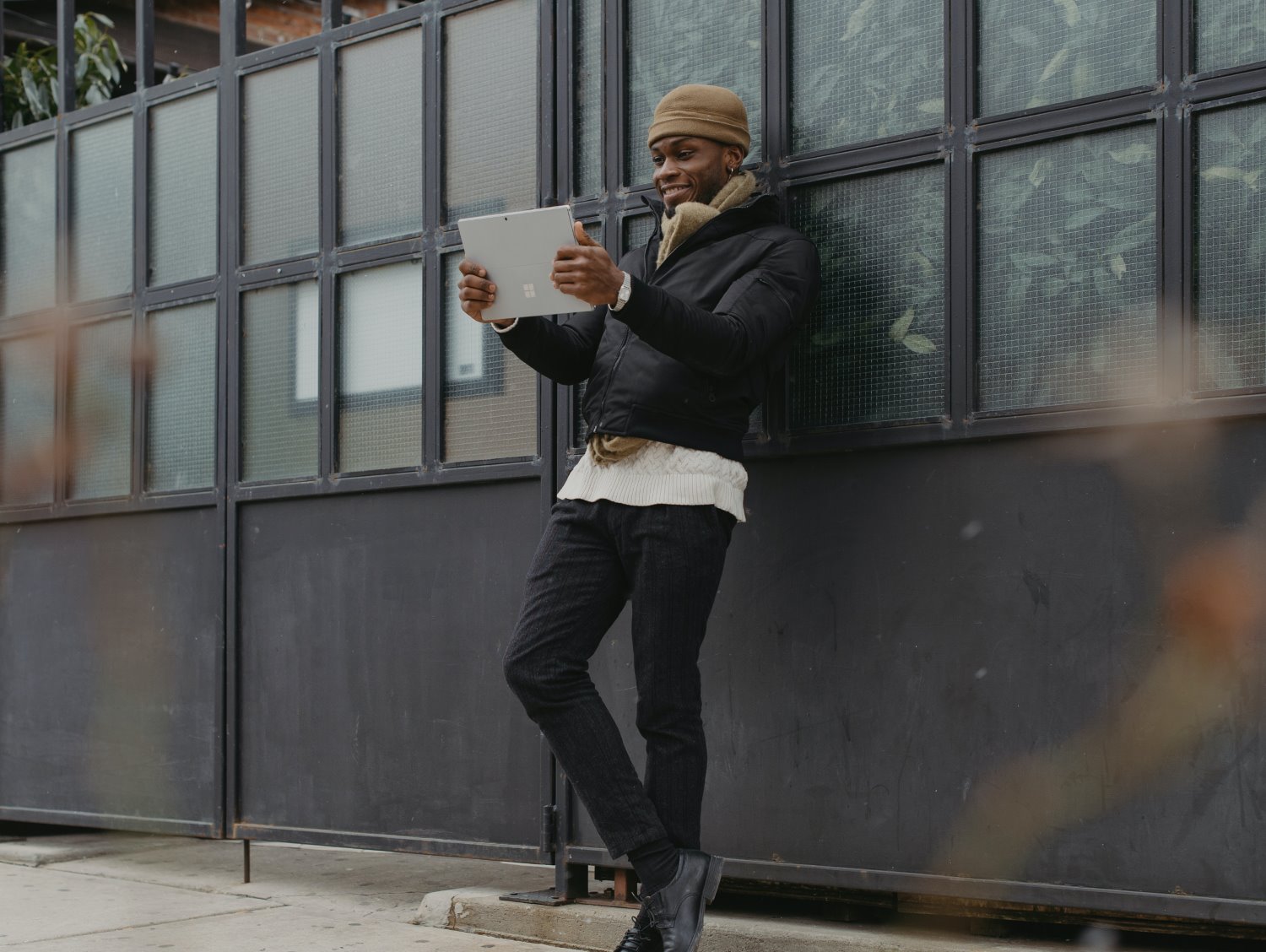 man with computer environmental portrait