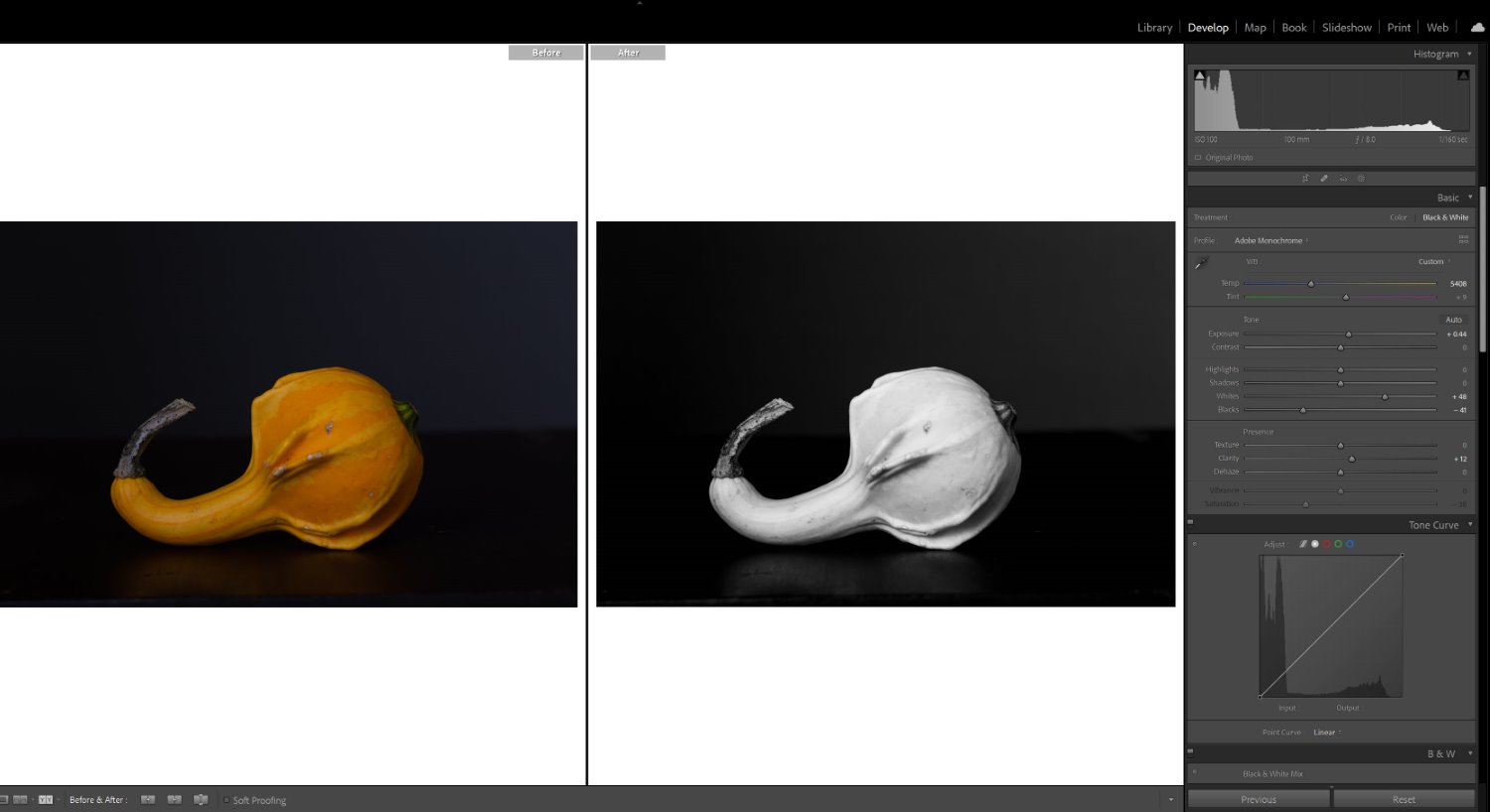 how to convert to black and white in Lightroom