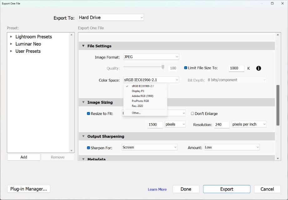 Lightroom color spaces