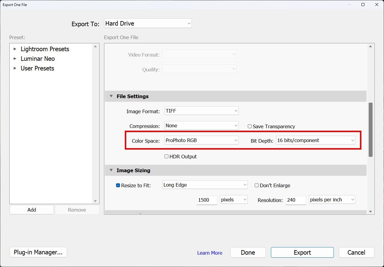Lightroom color spaces