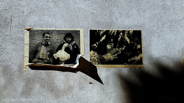 old photos on a wall