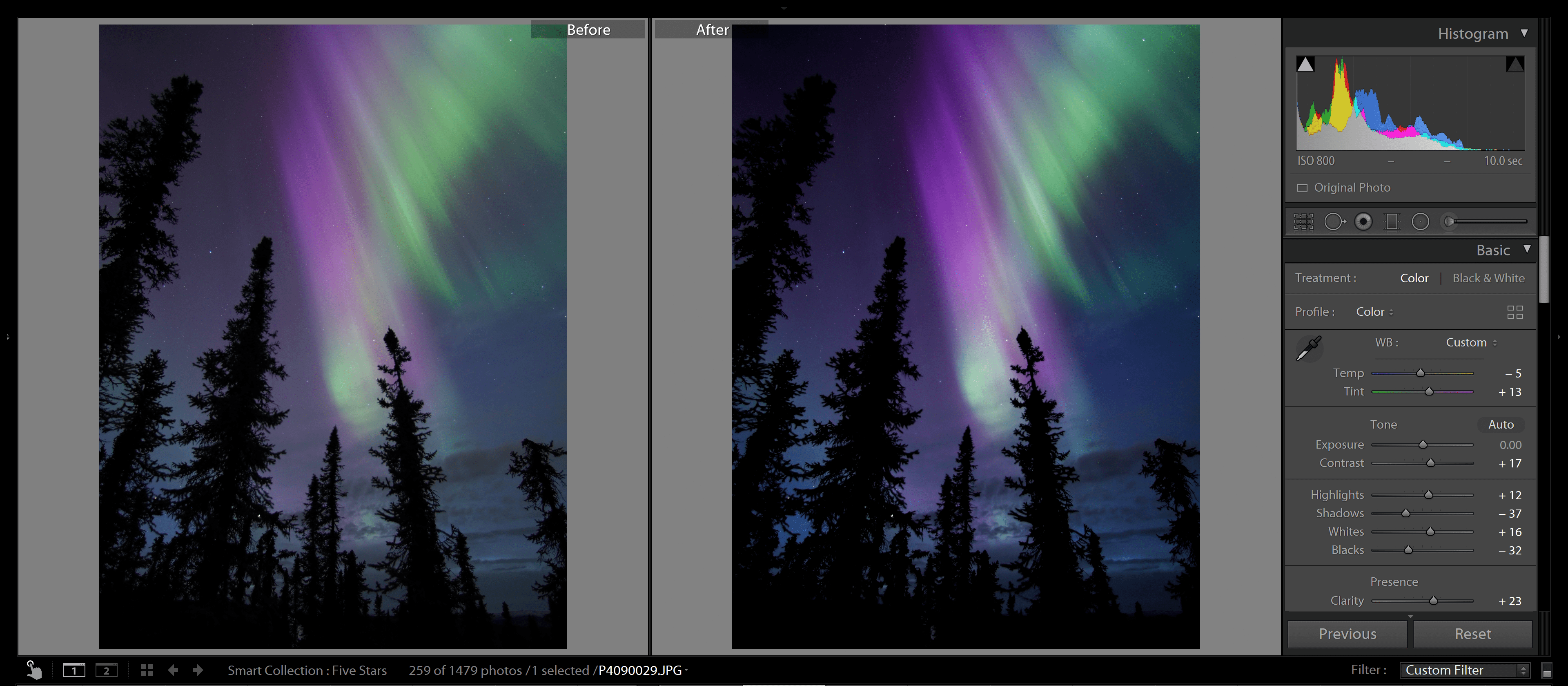 How to edit the aurora in Lightroom