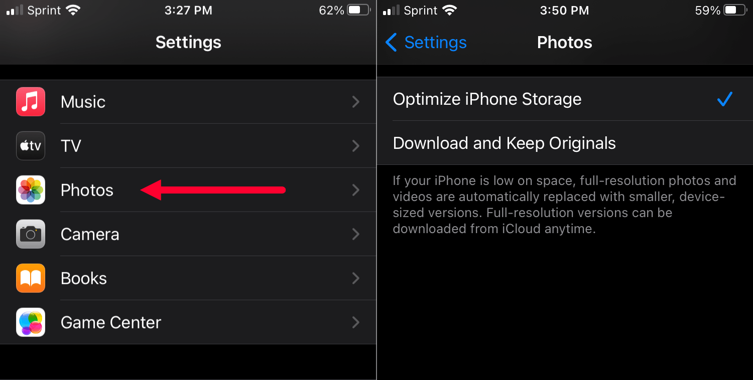 optimize iPhone storage